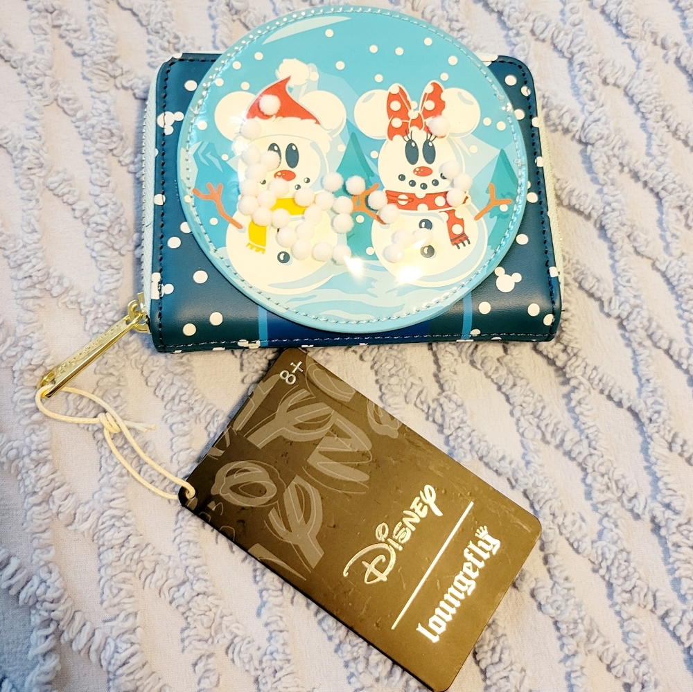 Loungefly Mickey & Minnie Mouse snowglobe zip around wallet NWT